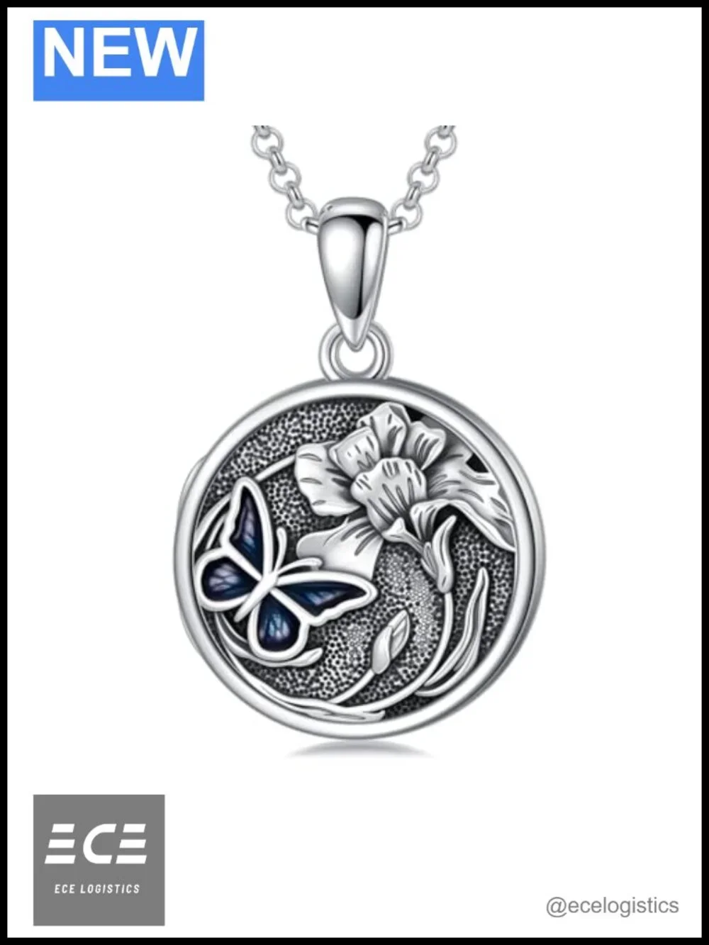 Sterling Silver Butterfly Locket Necklace 18